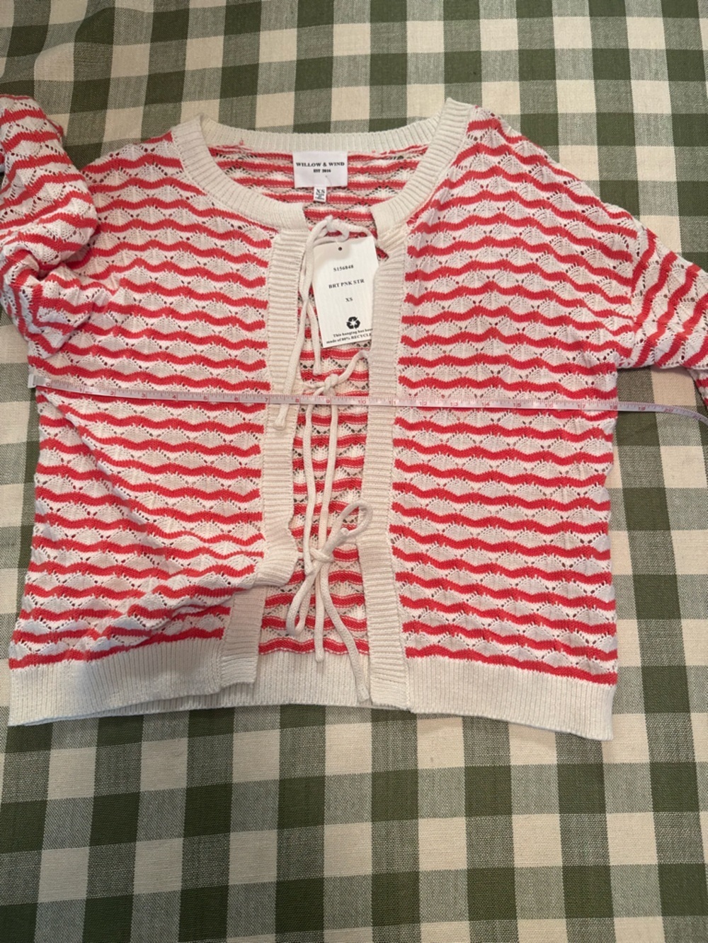 Willow & Wind Striped Tie-Front Knit Cardigan Sweater - Pink & White - Picture 8 of 11